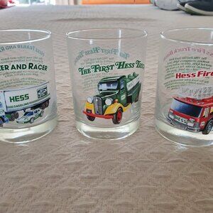 Set of 3 Hess Glasses Tumblers Trailer & Racer First Truck Fire Bank Exc Condn